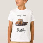 Boys Birthday Party Orange Semi Truck T-Shirt (Vorderseite)