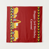 Boys Birthday Party Red Construction Trucks Wandteppich (Vorderseite (Horizontal))