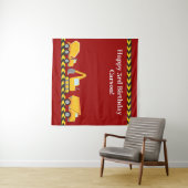 Boys Birthday Party Red Construction Trucks Wandteppich (Beispiel (Horizontal))