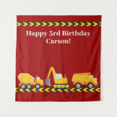 Boys Birthday Party Red Construction Trucks Wandteppich (Vorderseite)