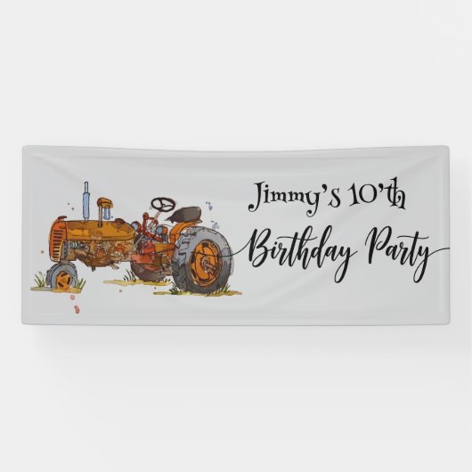 Boys birthday party with antique tractor design banner (Horizontal)