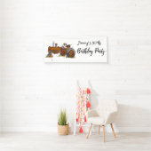 Boys birthday party with antique tractor design banner (Insitu)
