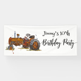 Boys birthday party with antique tractor design banner