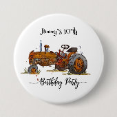 Boys birthday party with antique tractor design button (Vorderseite)