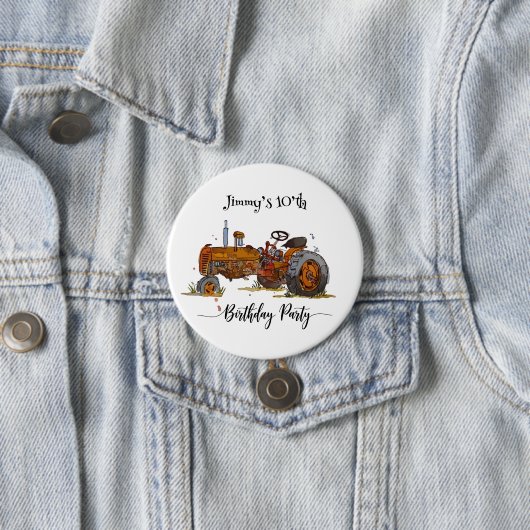 Boys birthday party with antique tractor design button (Beispiel)