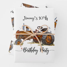 Boys birthday party with antique tractor design geschenkpapier set