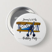 Boys birthday party with blue and yellow biplane button (Vorne & Hinten)