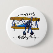 Boys birthday party with blue and yellow biplane button (Vorderseite)