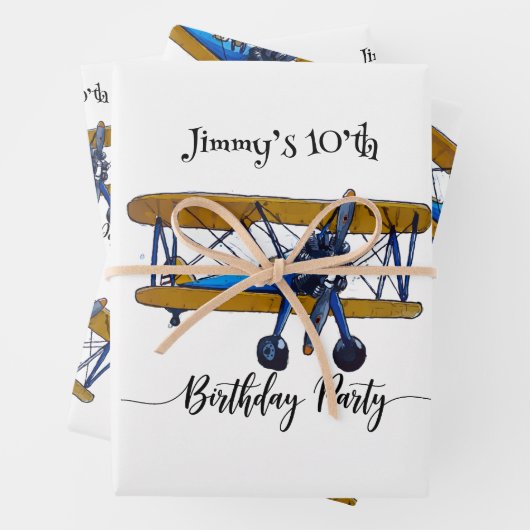 Boys birthday party with blue and yellow biplane geschenkpapier set (Beispiel)