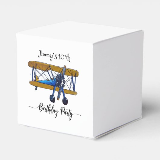 Boys birthday party with blue and yellow biplane geschenkschachtel (Rückseite)