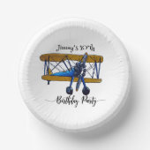 Boys birthday party with blue and yellow biplane pappteller (Vorderseite)