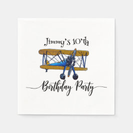 Boys birthday party with blue and yellow biplane serviette