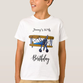 Boys birthday party with blue and yellow biplane T-Shirt