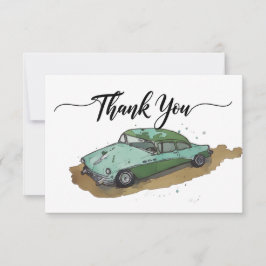 Boys birthday party with two toned sedan dankeskarte