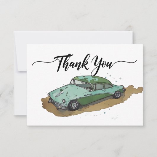 Boys birthday party with two toned sedan dankeskarte (Vorderseite)