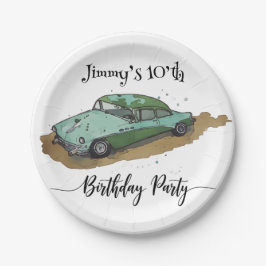 Boys birthday party with two toned sedan pappteller
