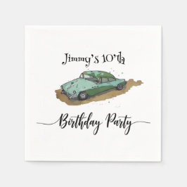 Boys birthday party with two toned sedan serviette