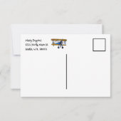 Boys birthday party with yellow and blue biplane dankeskarte (Rückseite)