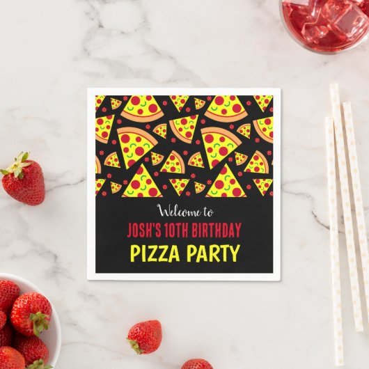 Boys Birthday Pepperoni Pizza Gemustertes Party Serviette (Beispiel)