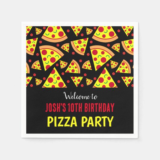 Boys Birthday Pepperoni Pizza Gemustertes Party Serviette (Vorderseite)