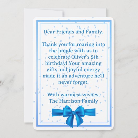 Boys Birthday Thank You Card - Gifts & Confetti Dankeskarte (Rückseite)