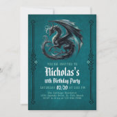 Boy's Black Dragon Birthday Invitation Einladung (Vorderseite)