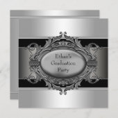 Boys Black Graduation Party Einladung (Vorne/Hinten)