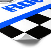 Boys blauer Rennwagen personalisiertes Poster (Ecke)