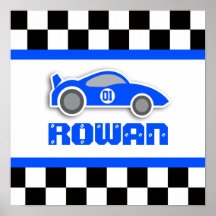 Boys blauer Rennwagen personalisiertes Poster