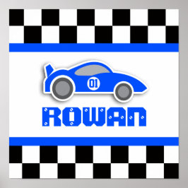 Boys blauer Rennwagen personalisiertes Poster