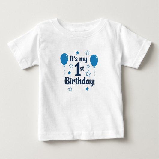 Boy's Blue 1st Birthday T-Shirt with Balloons  (Vorderseite)