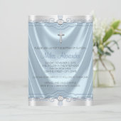 Boys Blue and Gray Taufe Christening Einladung (Stehend Vorderseite)