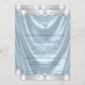 Boys Blue and Gray Taufe Christening Einladung (Vorne/Hinten)