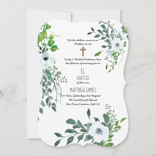 BOYS Blue BAUTIZO Bautismo Taufe Botanisch Einladung (Vorderseite)
