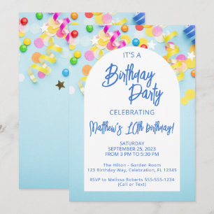 Boys Blue Birthday Party Einladung