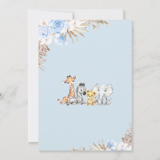 Boys Blue Boho Floral Safari Baby Dusche Einladung (Rückseite)