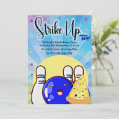 Boys Blue Bowling Gefärbte Krawatte Party Einladung (Stehend Vorderseite)