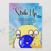 Boys Blue Bowling Gefärbte Krawatte Party Einladung (Vorne/Hinten)