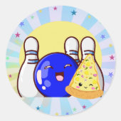 Boys Blue Bowling Party Gefärbte Krawatte Aufklebe Runder Aufkleber (Vorderseite)