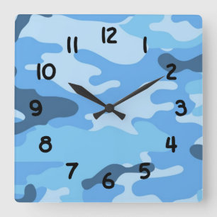 Boys Blue Camouflage Tarnwall-Uhr Quadratische Wanduhr