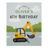 Boys Blue Construction Kindergeburtstag Begrüßungs Poster (Vorderseite)
