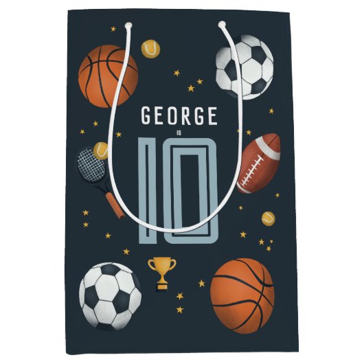 Boys Blue Cool Sports Kindergeburtstag Mittlere Geschenktüte (Vorderseite)