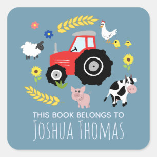 Boys Blue Dieses Buch gehört zu Farm Tractor Name Quadratischer Aufkleber