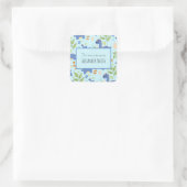 Boys Blue Dinosaurier Muster Dieses Buch gehört de Quadratischer Aufkleber (Tasche)