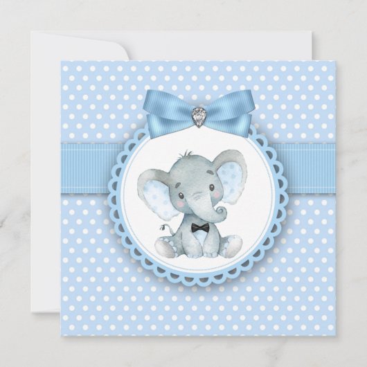 Boys Blue Elephant Baby Shower Einladungen (Vorderseite)