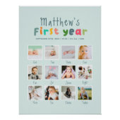 Boys Blue First Year Birthday Foto Collage Poster (Vorderseite)