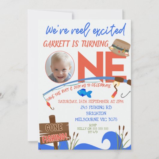 Boys Blue Fishing Wir sind begeistert vom 1. Gebur Einladung (Vorderseite)
