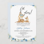 Boys Blue Floral Oh Deer Baby Dusche Einladung (Vorne/Hinten)