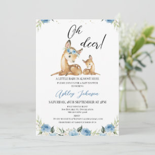 Boys Blue Floral Oh Deer Baby Dusche Einladung