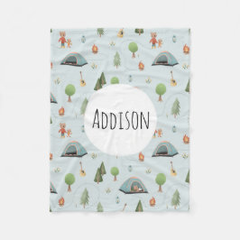 Boys Blue Forest Bear Camping Muster Name Kinder Fleecedecke